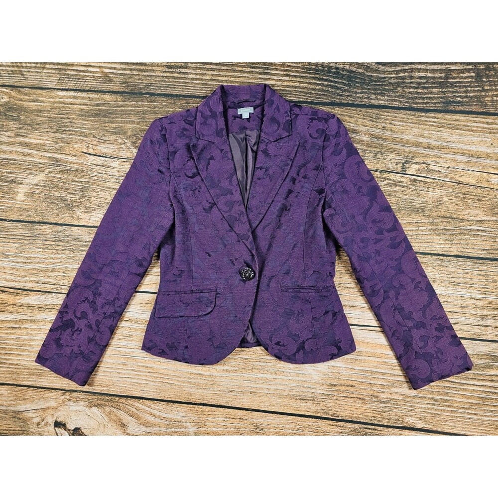 Lindex Evening Blazer Jacket Cotton Blend Jacquard Purple Women's EU 38 US 8-10